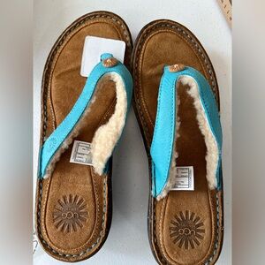 UGG AUSTRALIA HOMOA TEAL SHEEPSKIN-LINED THONG FLIP FLOPS S/N 1791 SIZE 8